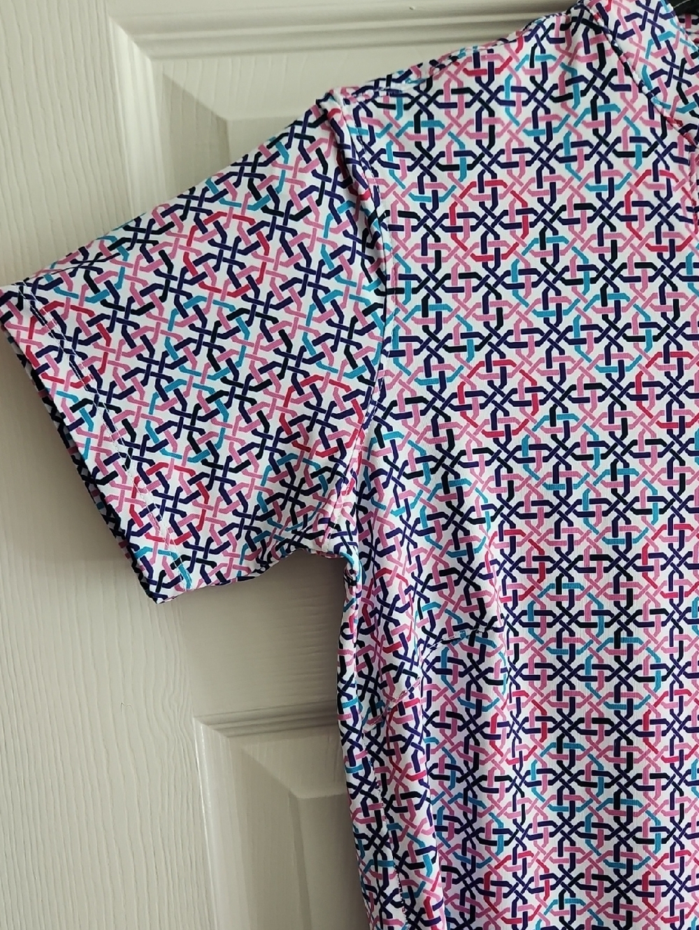 Bermuda Sands Short Sleeve UPF 50+ Cheryl Golf Top: Violet Print: Size- Small - Picture 5 of 15